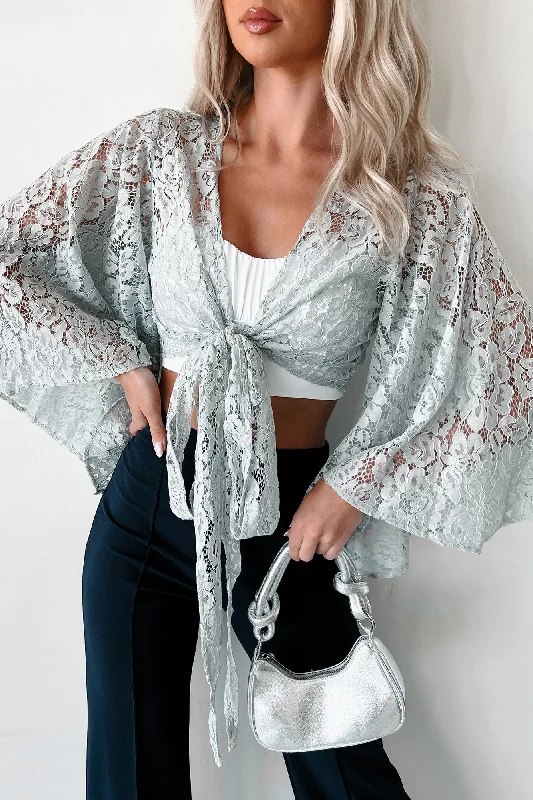 Friends and Family Sale Neutral Nomad Lace Wrap Top (Dusty Blue)