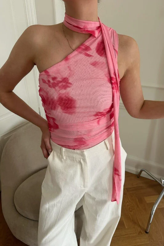 Mega Discount BYIC - Ellieic Mesh Top - apfp Abstract Pink Flower Print