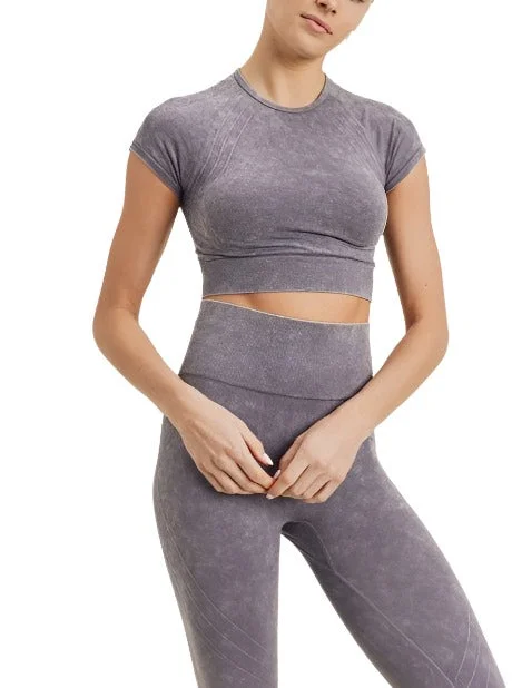 Reduced Price Waves and Crosses Seamless Raglan Crop Top AT2722 Mauve