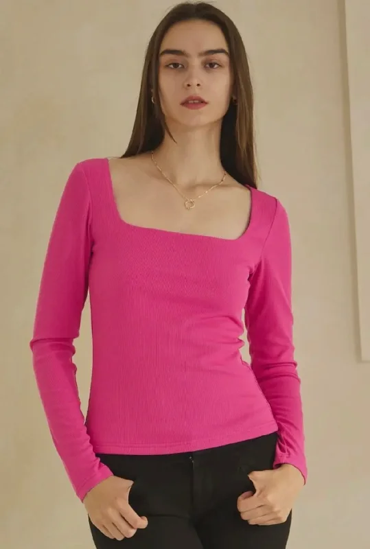 Deep Savings Follow You Anywhere Pink Square Neck Fitted Top