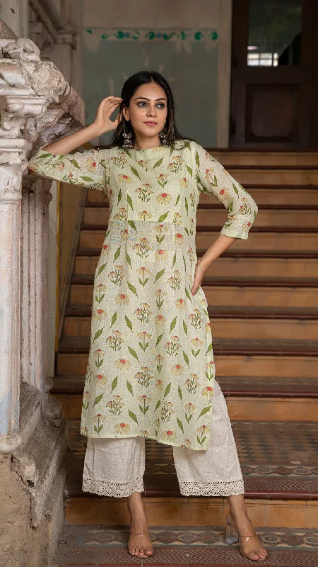 Reduced Prices CHAVVI PASTEL GREEN PURE LINEN KURTA