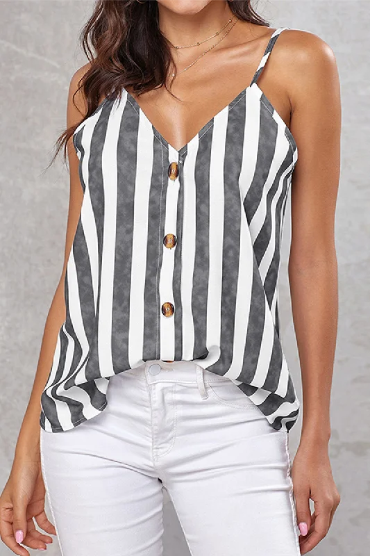 Sneak Peek Sale Casual Striped Buckle V Neck Tops