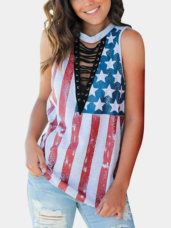 Special Promotion Custom Round Neck Stripe Star Sleeveless Tank Top