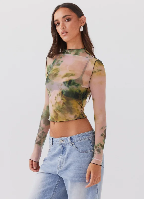 Discount Days Neon Serenade Mesh Long Sleeve Top - Rainforest