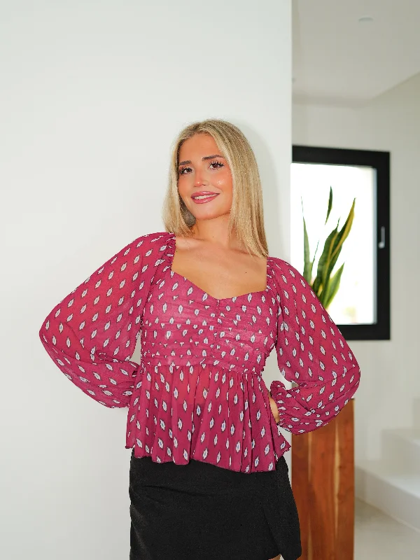 Lowest Rates Burgundy chiffon sleeve blouse