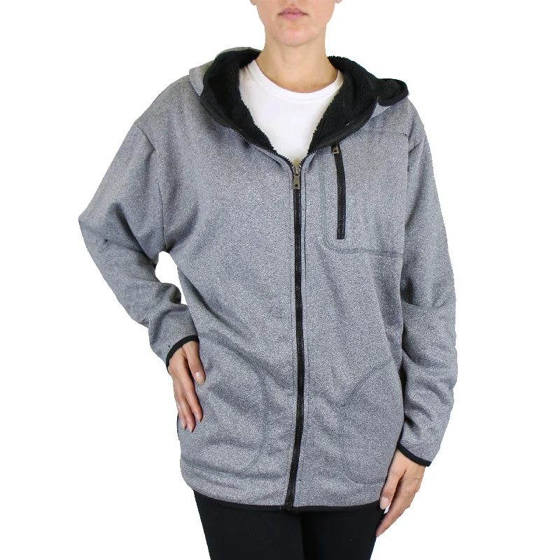 Best Bargains Women's Loose Fit Tech Sherpa Fleece-Lined Zip Hoodie With Chest Pocket