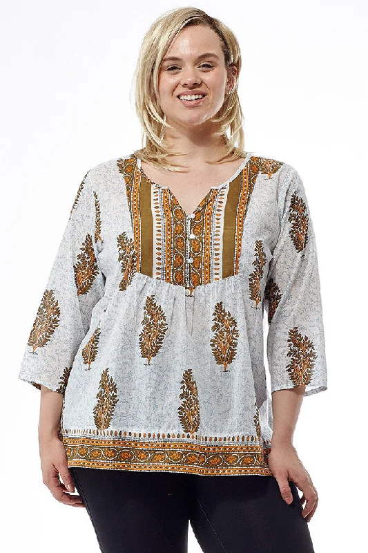 Your Weekend, Your Savings Plus Size Sage Block Print Cotton Tunic Top