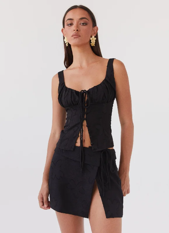 Factory Direct Sale Bianka Tie Top - Black Petal