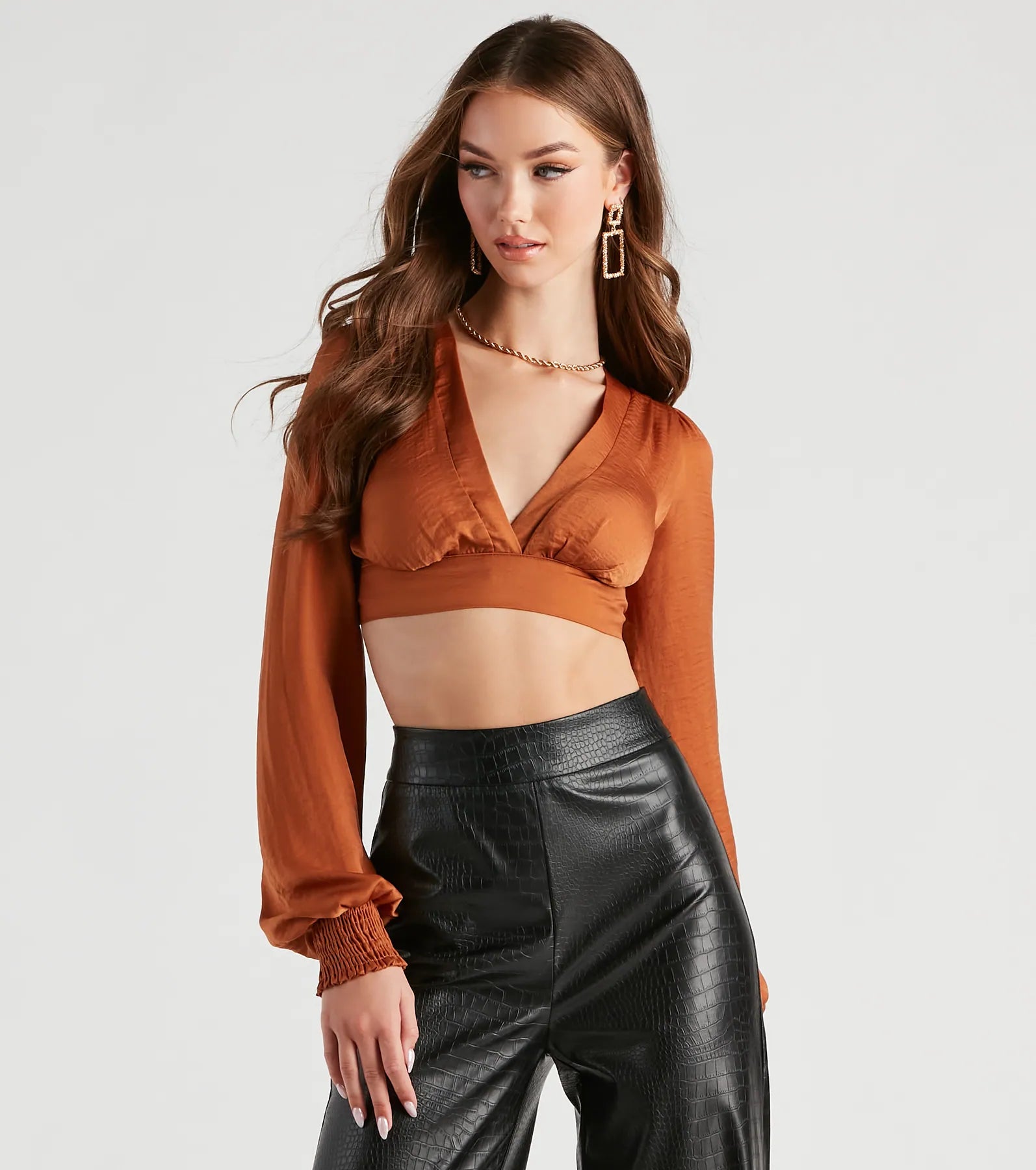Exclusive Offers Dreamy Date Vibes Satin Cropped Blouse