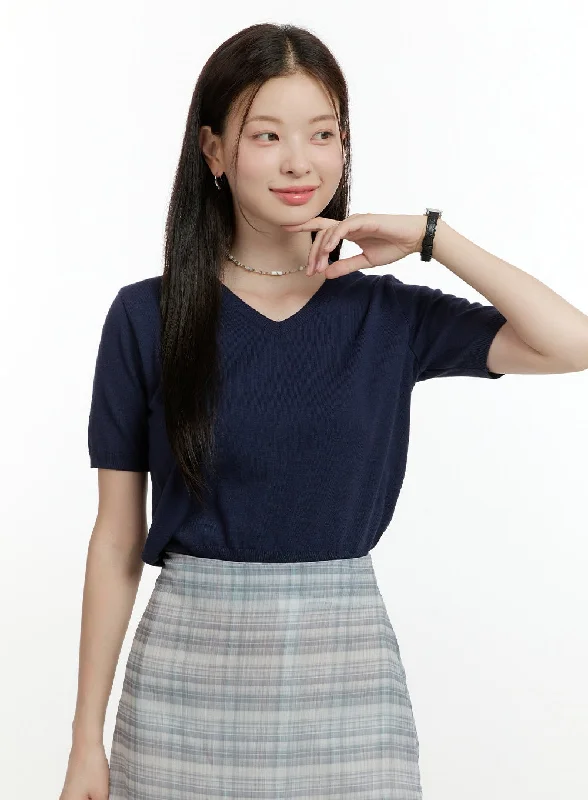 Weekend Deals That Dazzle V-Neck Short Sleeve Knit Top OL423