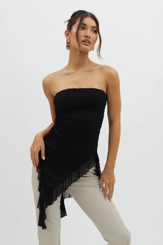 Last Chance After Party Ruffle Trim Top Black