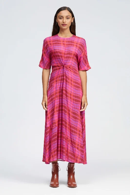 Special Offer Heden Midi Dress Pink Warped Check Print
