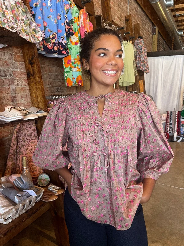 Lowest Price Pink and Camel Floral Blouse