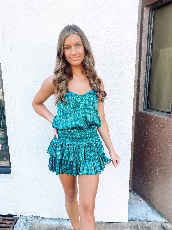 Don't Miss Out Green Multi Silk Tank