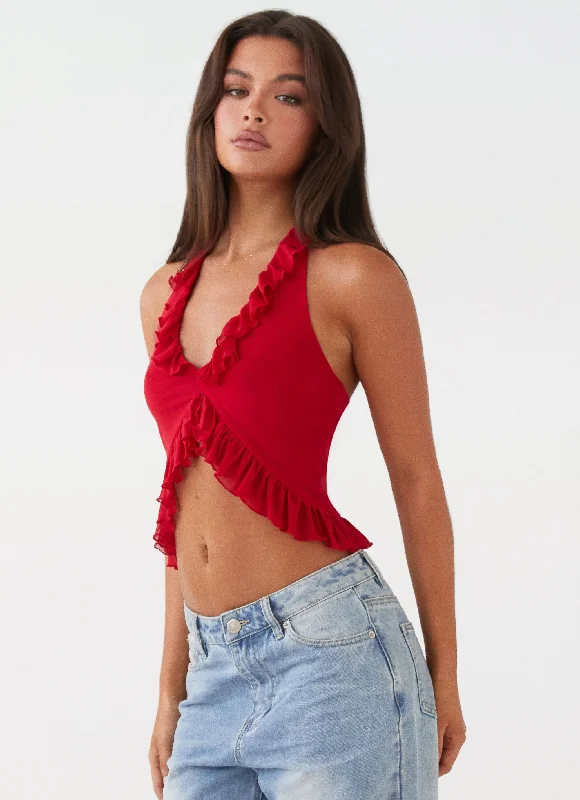 Weekend Deals to Make You Smile Tanya Mesh Frill Top - Red