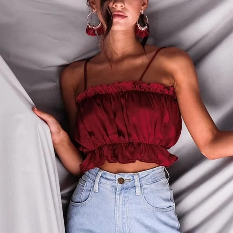Act Now Satin Ruched Crop Top