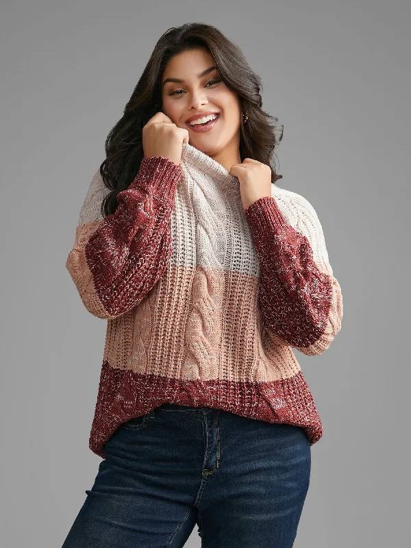 Customer Appreciation Sale Contrast Textured Cable Knit Pullover
