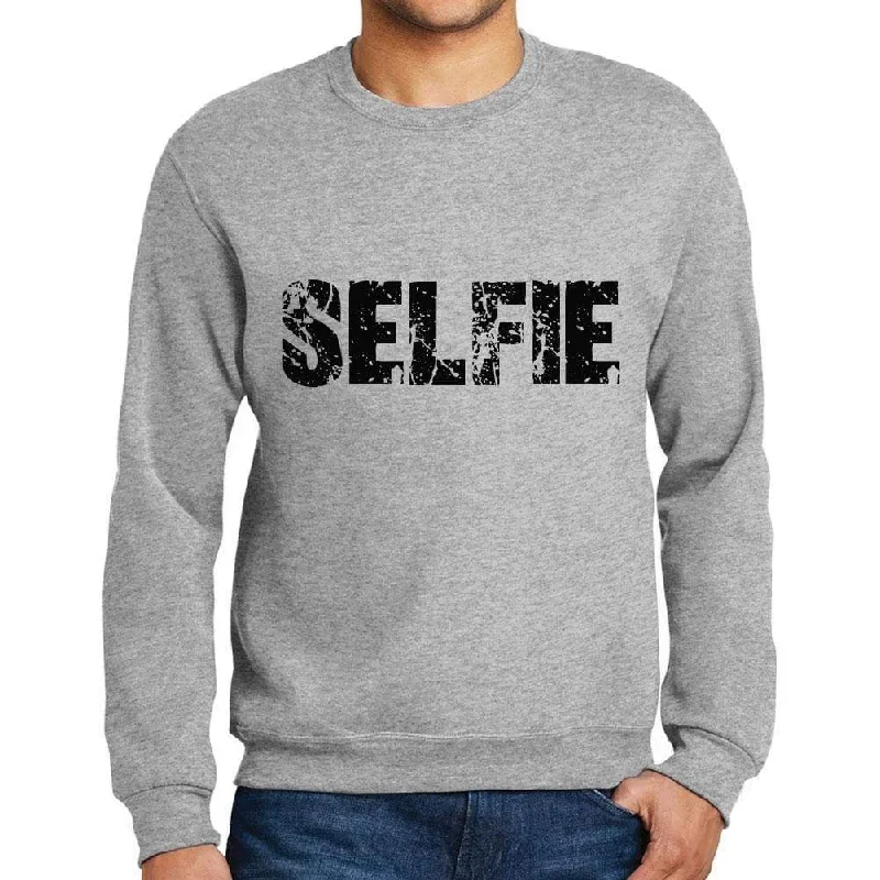Limited Availability Men's Printed Graphic Sweatshirt Popular Words SELFIE Grey Marl