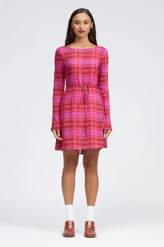 Limited Time Discount Ceol Dress Pink Warped Check Print