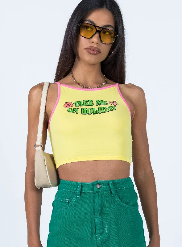 Extra Savings Take Me On Holiday Tank Top Yellow