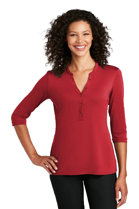 Hurry In Port Authority Womens Moisture Wicking 3/4 Sleeve Polo Shirt - Rich Red