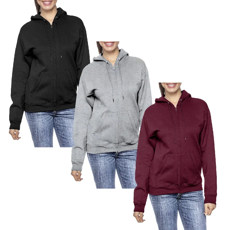 Final Clearance [3-Pack] Women’s Oversized Loose-Fit Fleece-Lined Full-Zip Hoodie