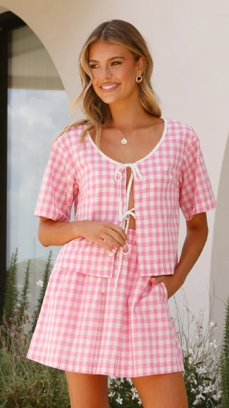 Fantastic Deals Madison Top - Pink/White Gingham