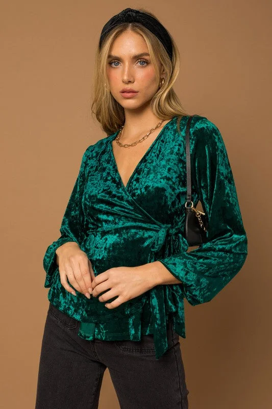 Midnight Madness L/S Wrap Waist Tie Velvet Top