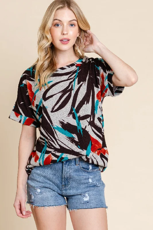 Weekend Shopping Bliss BOMBOM Printed Round Neck Short Sleeve T-Shirt