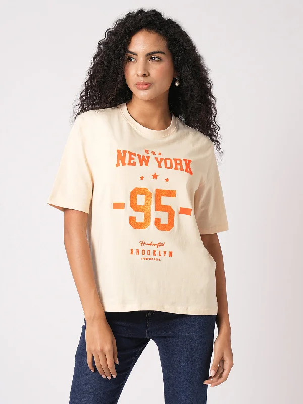 Weekend Offers That Thrill Women Slim Fit Rose Dust Oversized T-Shirt Chest Print