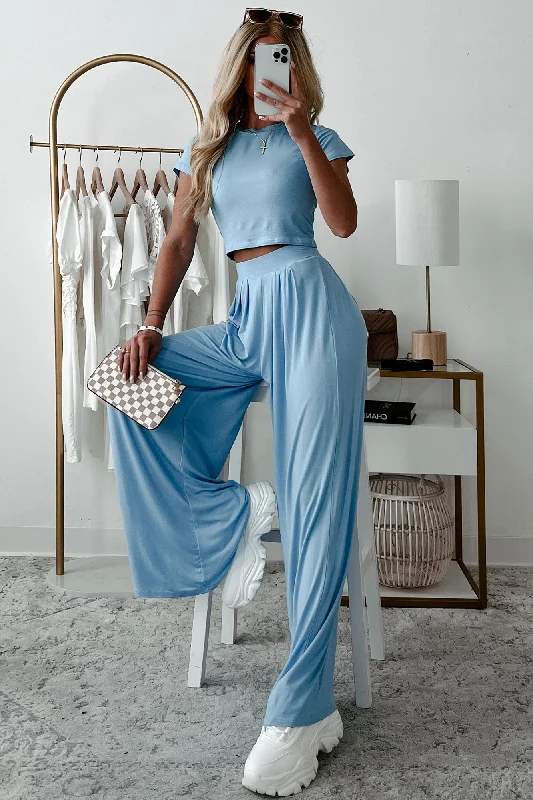 Shop and Save Fashionable Finesse Crop Top & Palazzo Pant Set (Baby Blue)
