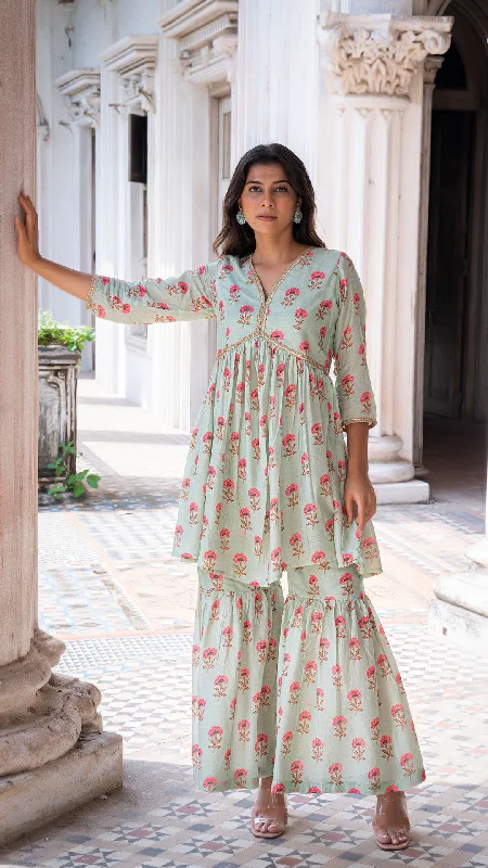 YEAR-End Sale AARYA SHARARA SET - POWDER GREEN