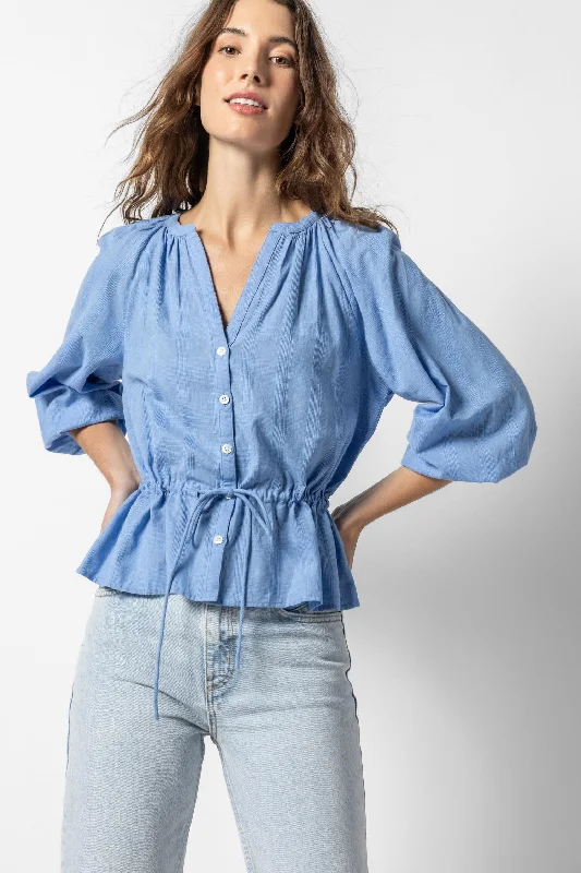 Special Offer Tie Waist Button Down in Blue