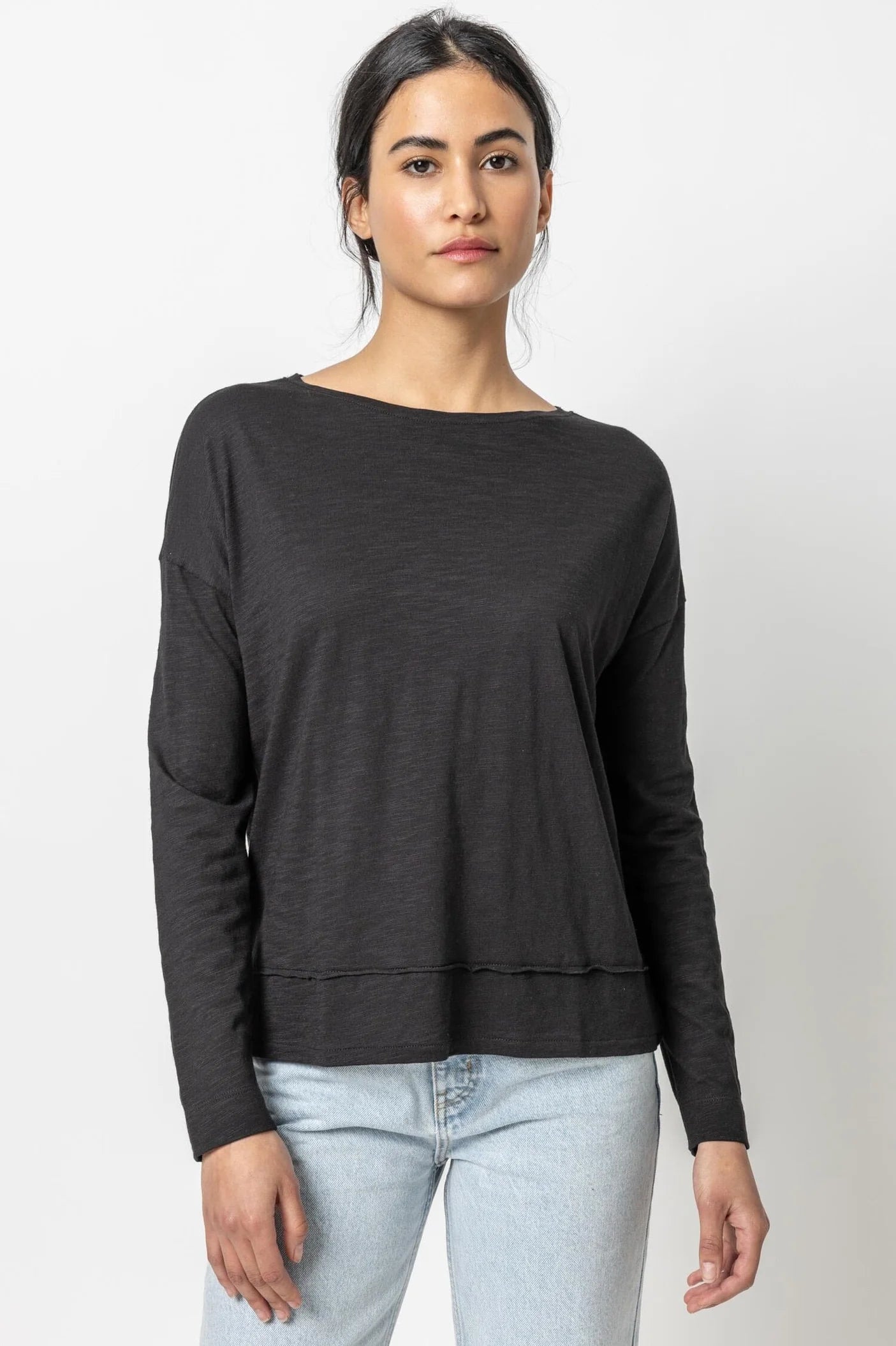 Weekend Special Wide Hem Boatneck Top in Black