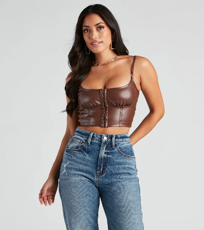 Clearance Event She's Sleek Faux Leather Cropped Corset