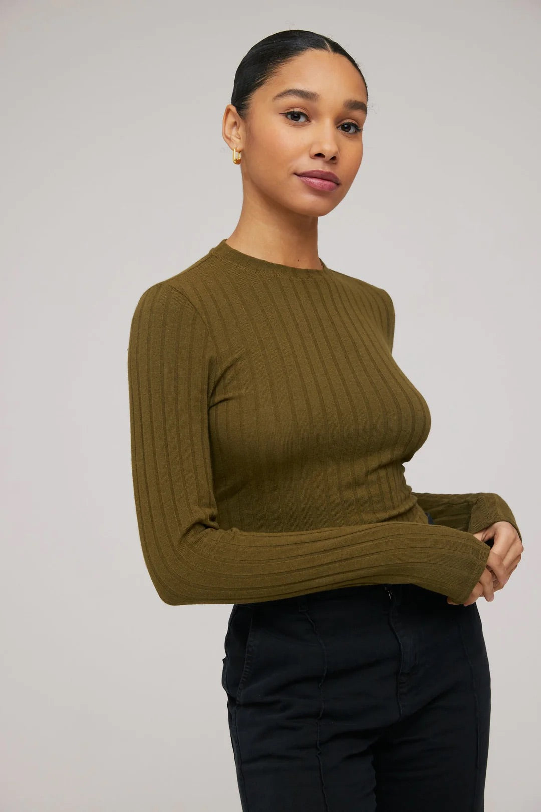 Deal Alert Bella Dahl Long Sleeve Crop Crew Neck - DEEP ROSEMARY