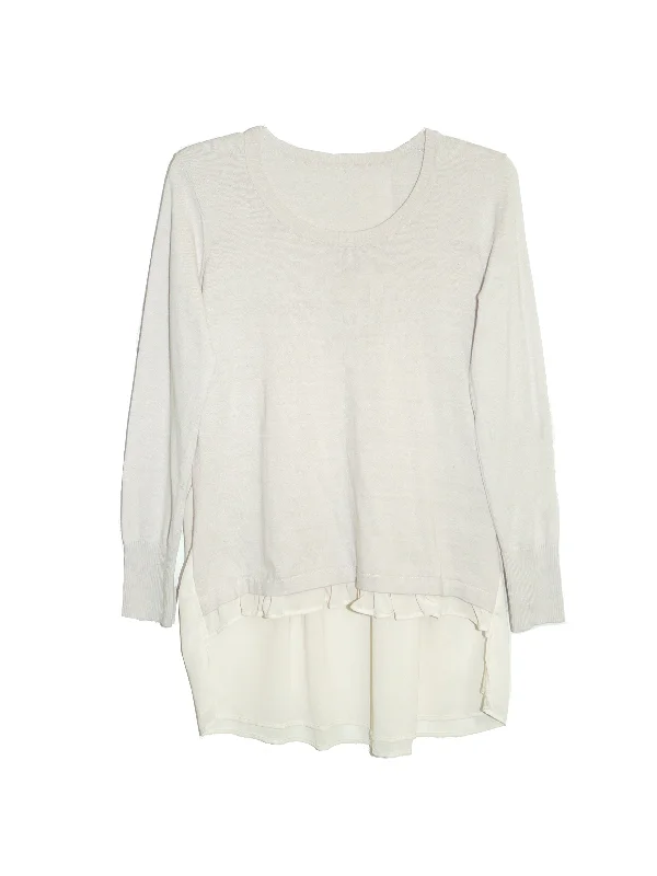 Blowout Deals Plus Size La Cera Rounded Neck Sweater Top with Georgette Back
