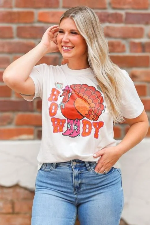 Don't Miss Howdy Turkey on White Blank Tee Shirt