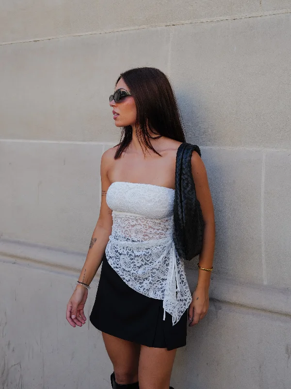 Closeout Asymmetrical white lace top