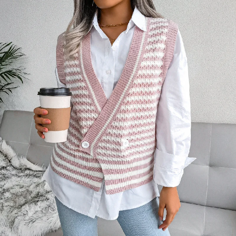 Discount Deals Fashion Striped Knitted Vest Sweater Wholesale Women