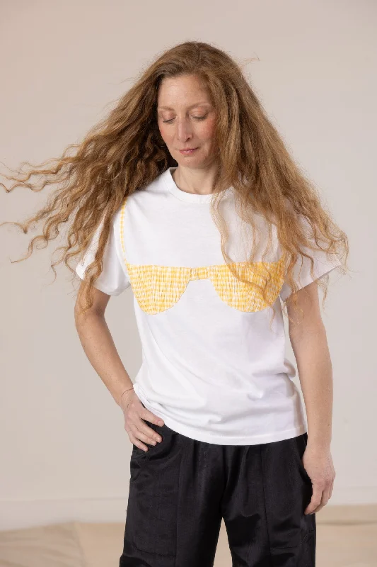Savings Event Florida Woman Appliqué T  - White/Yellow Gingham