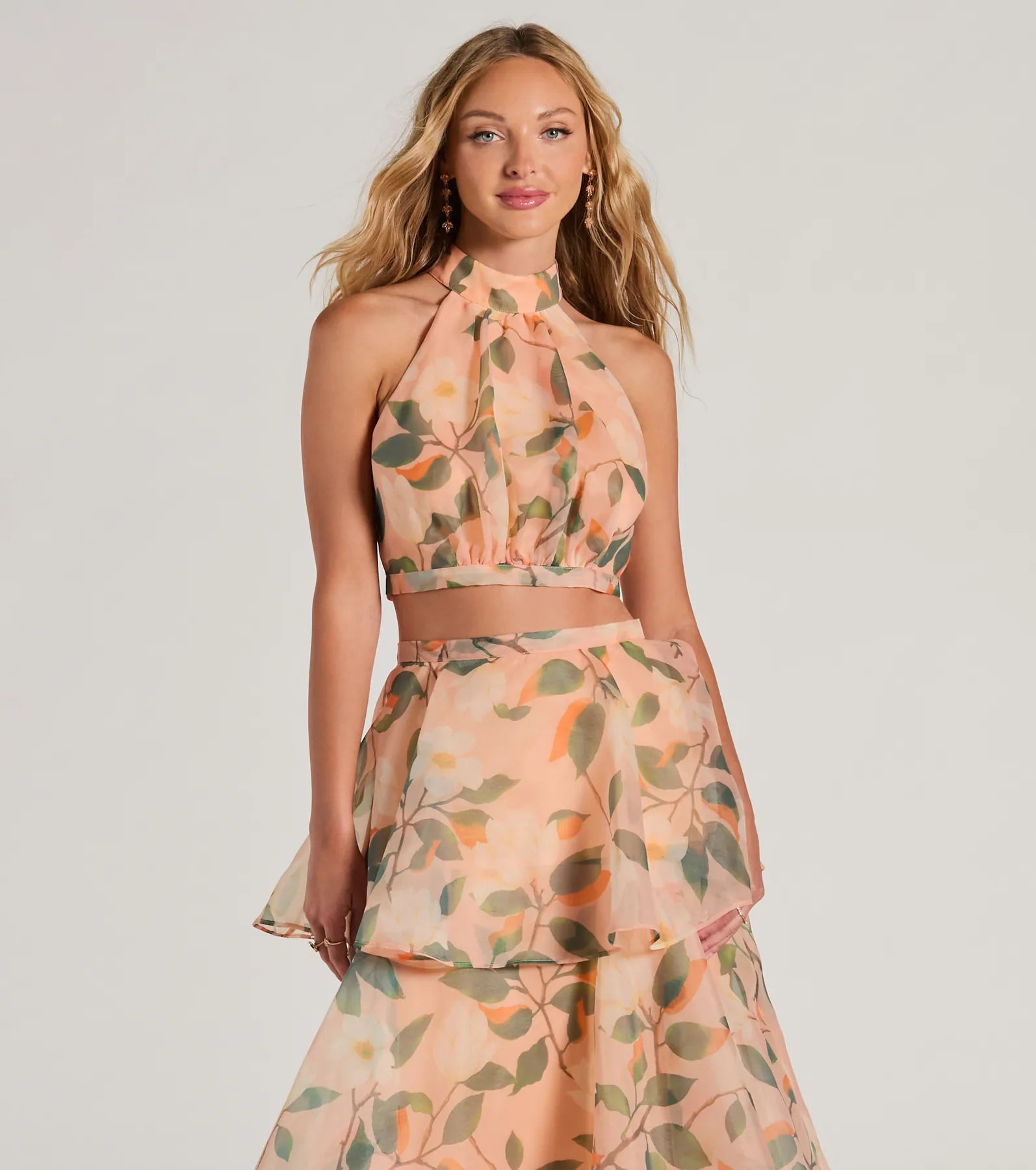 Can't Resist Gorgeous Perfection Halter Floral Chiffon Crop Top