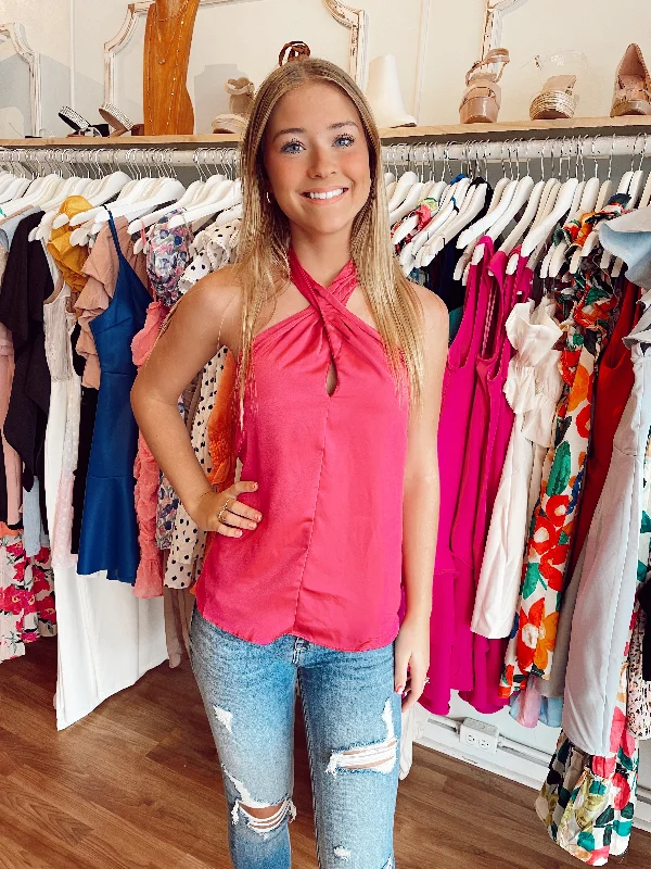 Online Deal Magenta Halter Neck Top