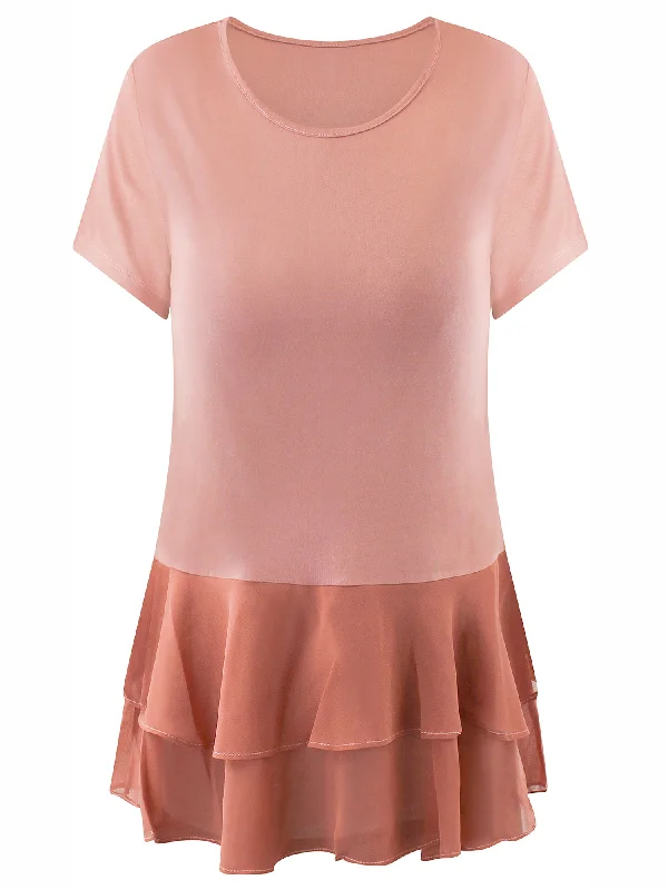 Anniversary Sale Short Sleeve Chiffon Womens Top With Ruffle