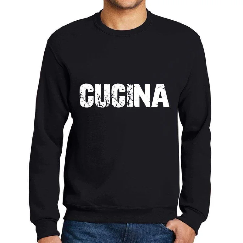 Buy Now Men's Printed Graphic Sweatshirt Popular Words CUCINA Deep Black