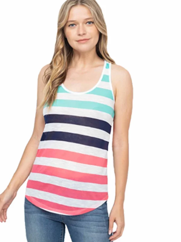 Discount Deals Coral Mint & Navy Lightweight Striped Racerback Tank Top