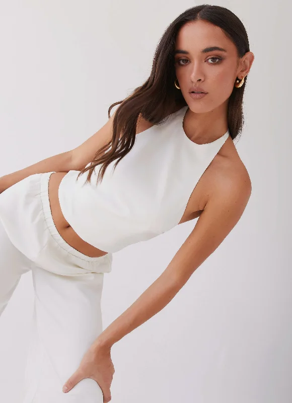 Weekend Savings Bonanza Bree Satin Halterneck Top - Pearl