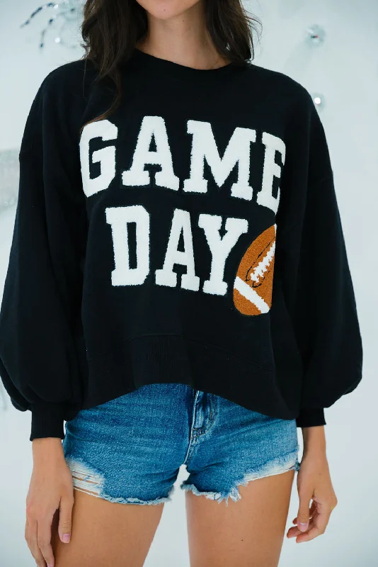 Year-End Deals Black GAME DAY Graphic Varsity Pullover Sweatshirt
