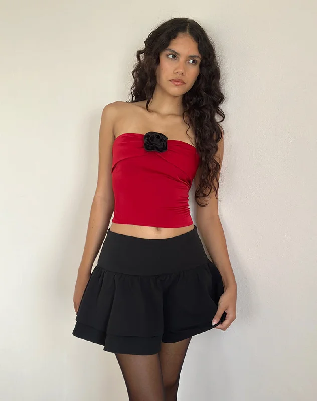 Huge Savings Astrum Satin Bandeau Top in Red with Black Rose