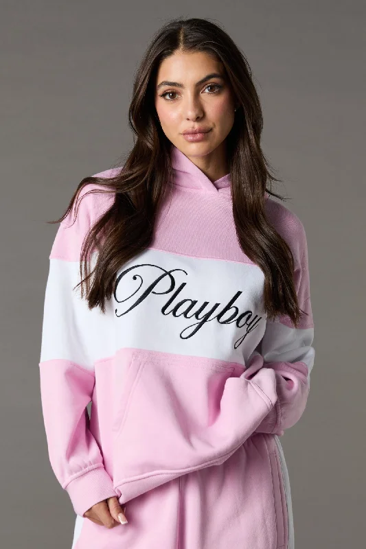 Stock Clearance Playboy Oversized Embroidered Colourblock Fleece Hoodie